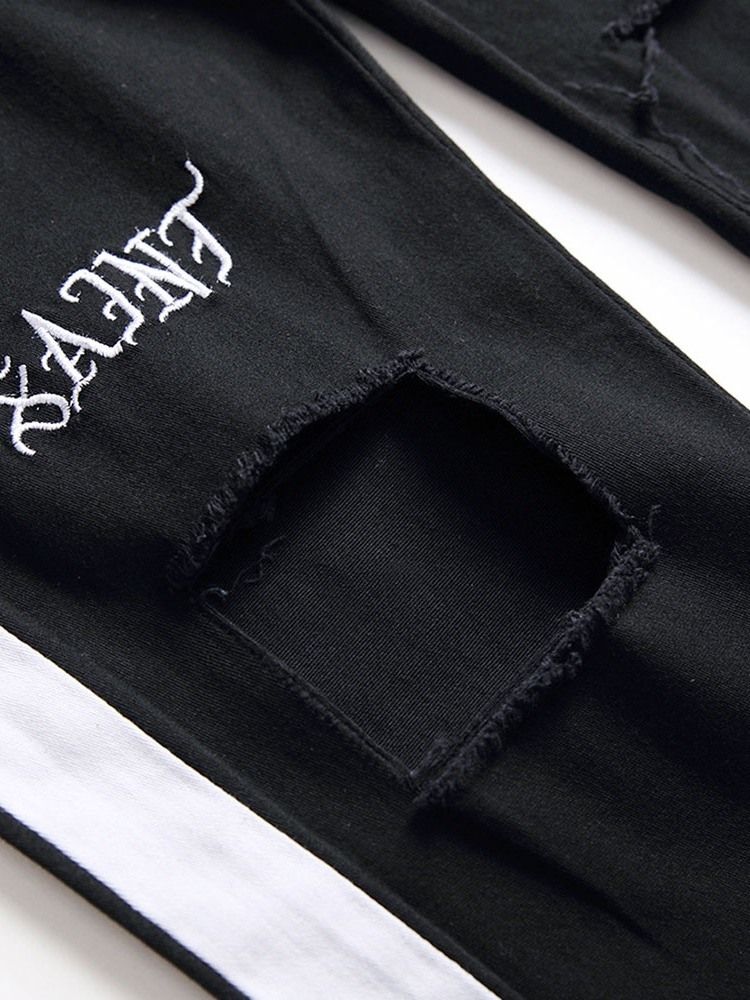 Patchwork Färgblock Rak Dragkedja Casual Jeans