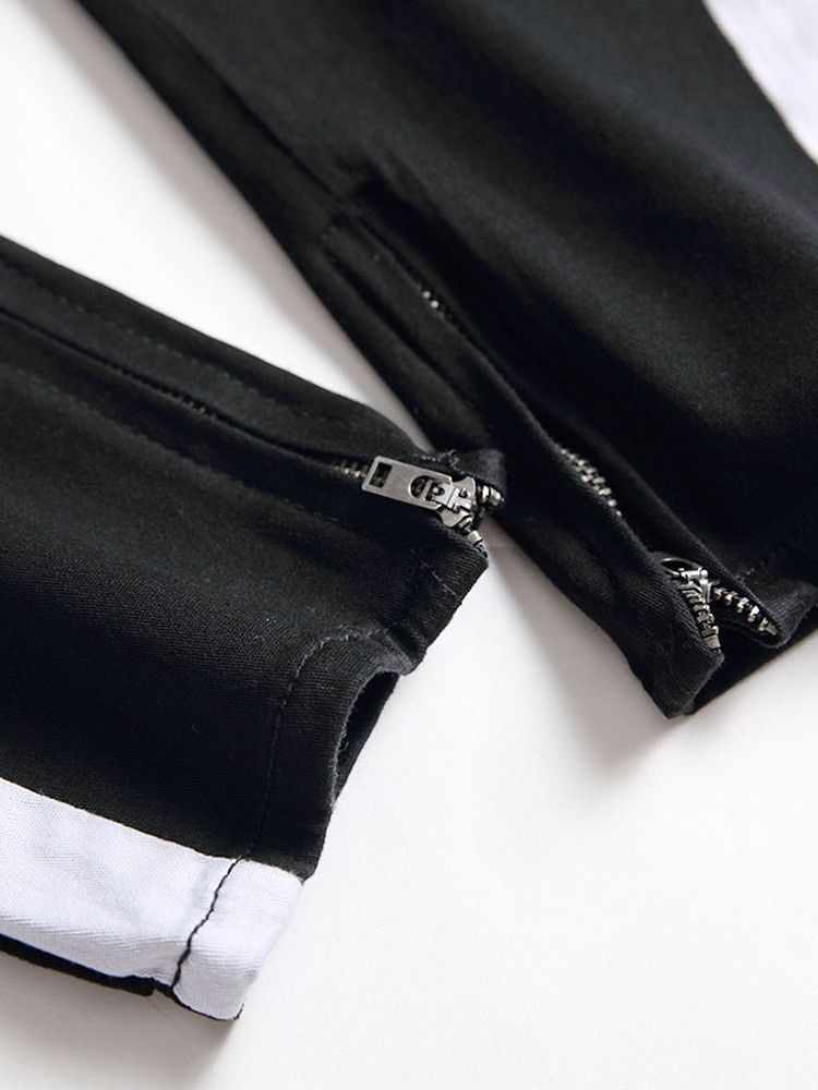 Patchwork Färgblock Rak Dragkedja Casual Jeans