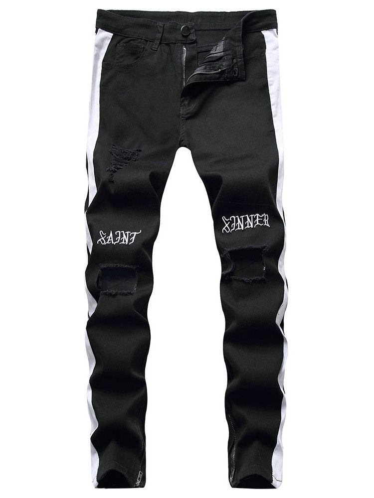 Patchwork Färgblock Rak Dragkedja Casual Jeans