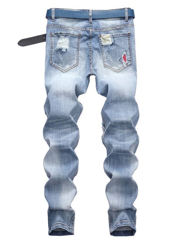 Patchwork Ljusblå Plisserade Herr Casual Jeans