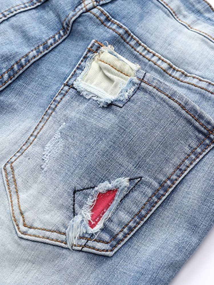 Patchwork Ljusblå Plisserade Herr Casual Jeans