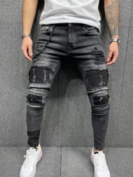Patchwork Pencil Pants European Mid Waist Jeans