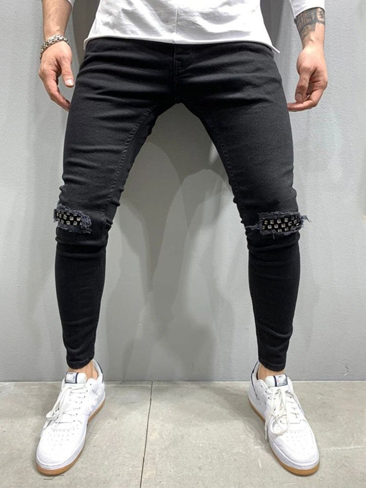 Patchwork Pencil Pants Mid Waist Zipper Jeans