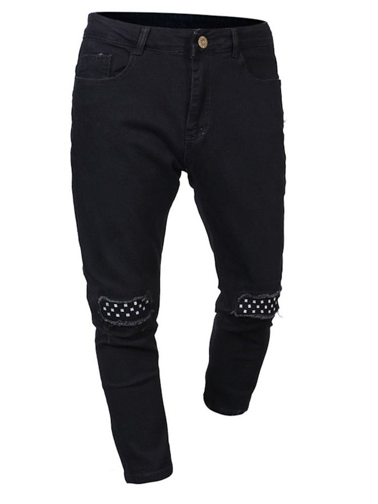 Patchwork Pencil Pants Mid Waist Zipper Jeans