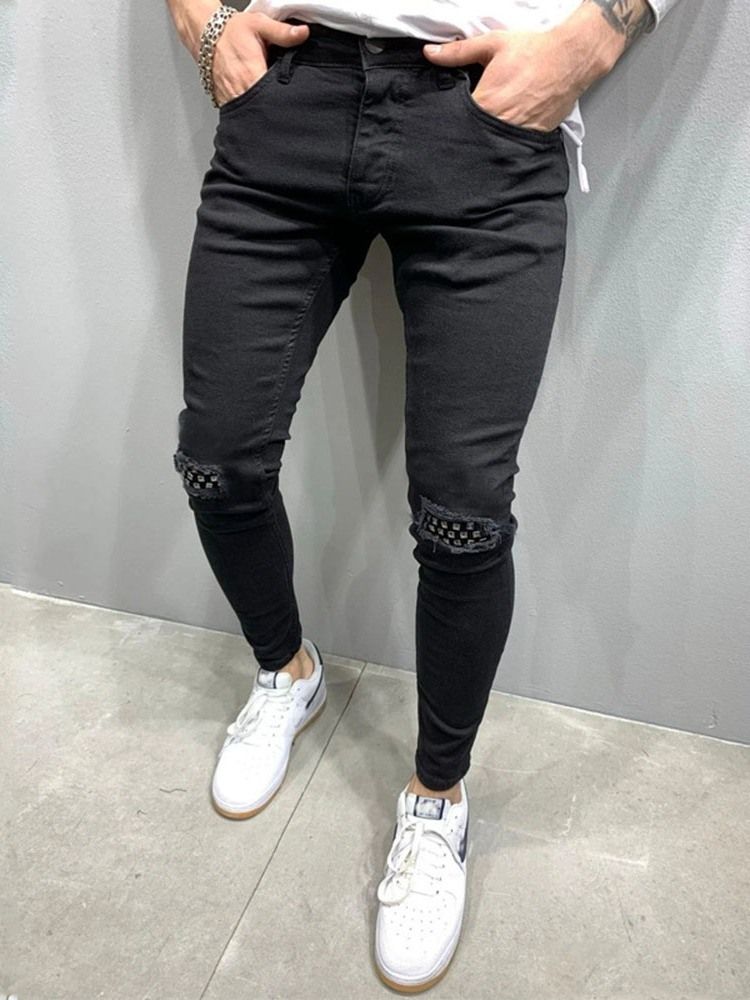Patchwork Pencil Pants Mid Waist Zipper Jeans