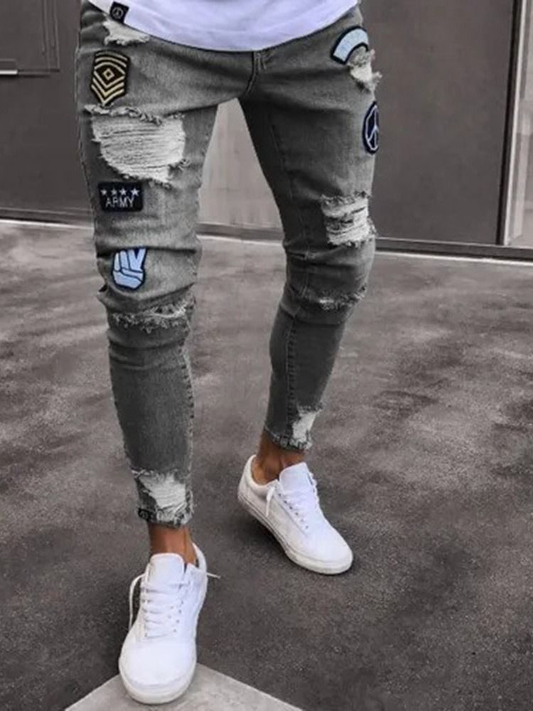 Pencil Byxa Print Herr Casual Zipper Jeans