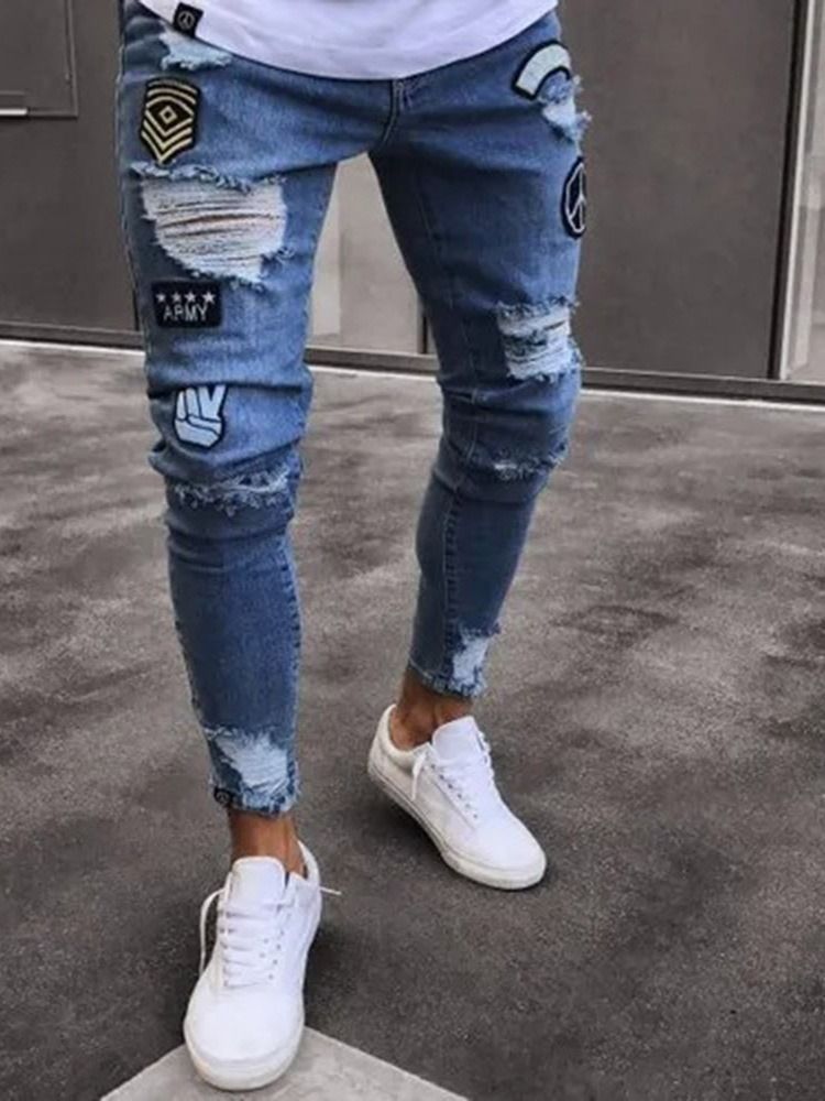Pencil Byxa Print Herr Casual Zipper Jeans