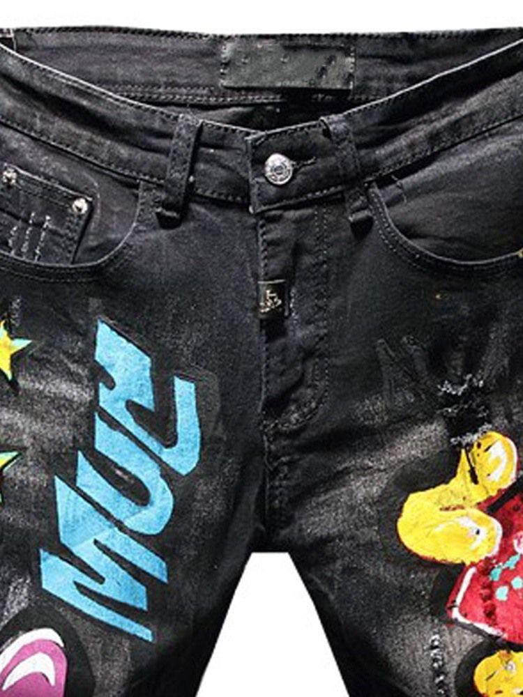 Pencil Byxor Brevtryck Mid Waist European Jeans