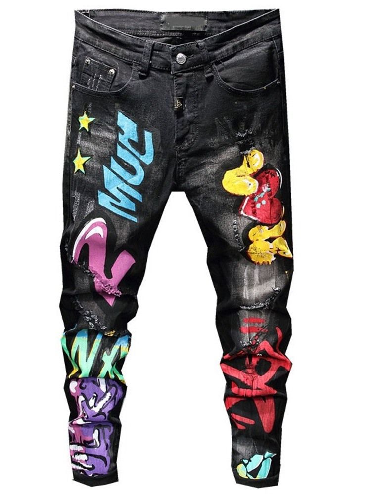 Pencil Byxor Brevtryck Mid Waist European Jeans
