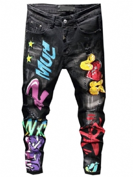 Pencil Byxor Brevtryck Mid Waist European Jeans