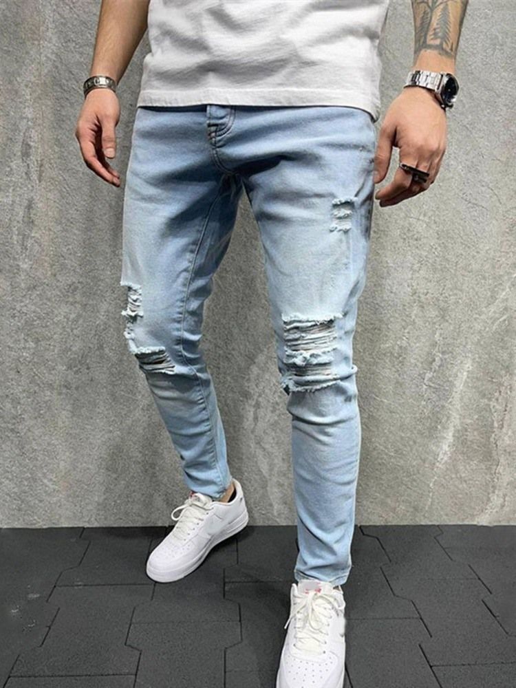 Pencil Byxor Dragkedja Casual Dragkedja Hellängd Jeans För Män