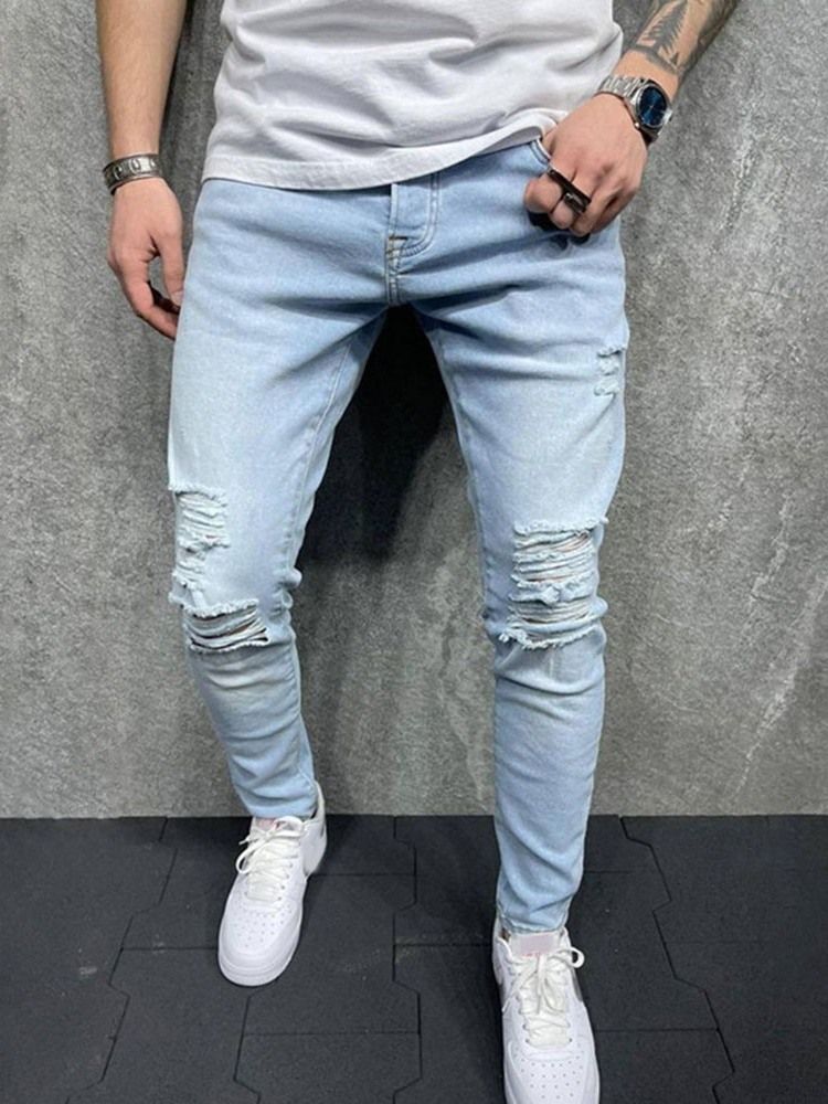 Pencil Byxor Dragkedja Casual Dragkedja Hellängd Jeans För Män