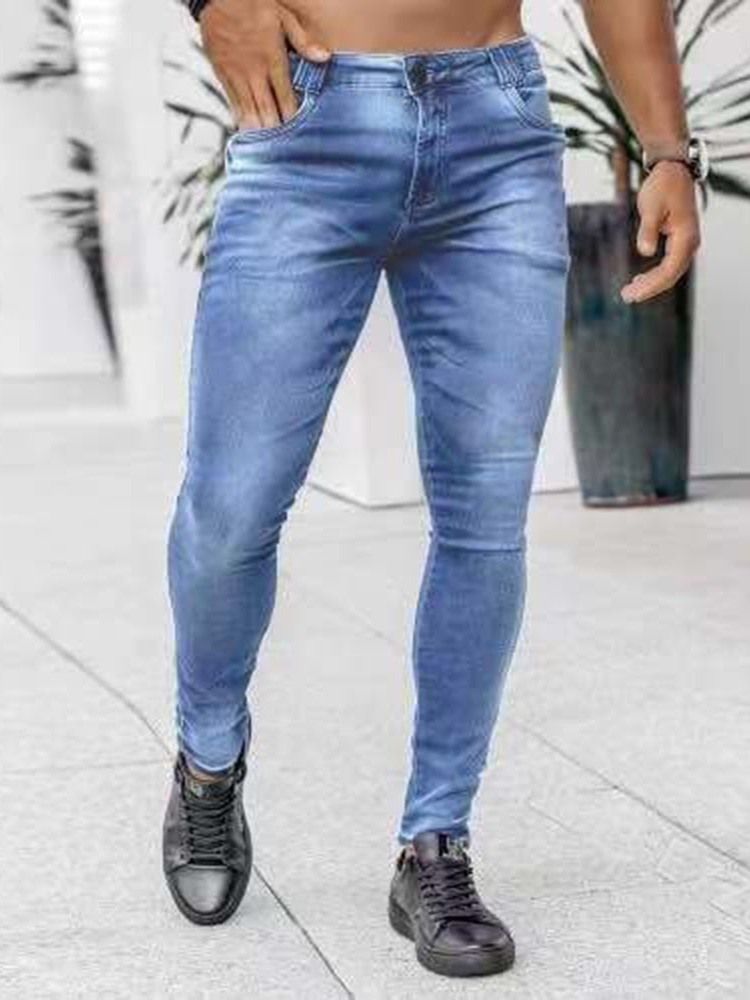 Pencil Byxor Dragkedja Casual Dragkedja Mikroelastisk Fullängd Jeans För Män