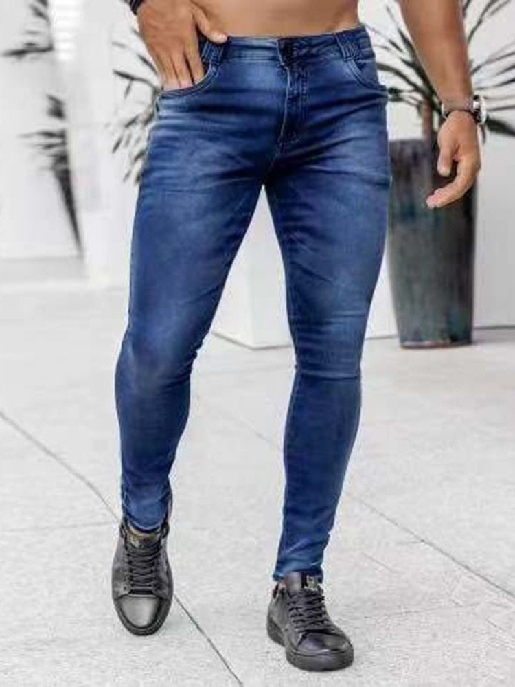 Pencil Byxor Dragkedja Casual Dragkedja Mikroelastisk Fullängd Jeans För Män