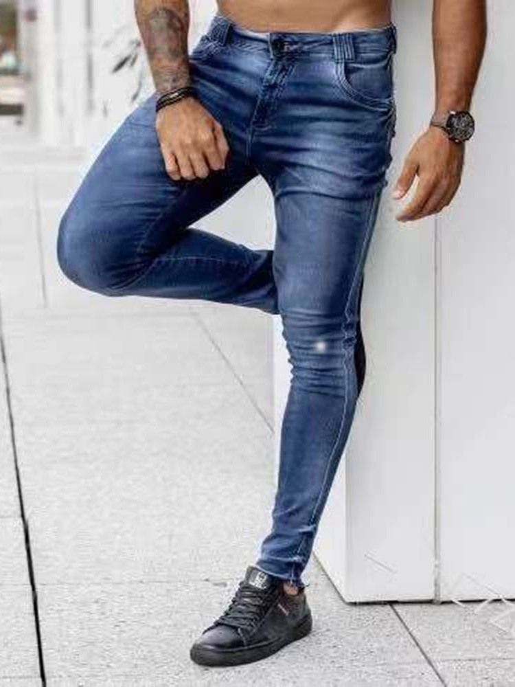 Pencil Byxor Dragkedja Casual Dragkedja Mikroelastisk Fullängd Jeans För Män