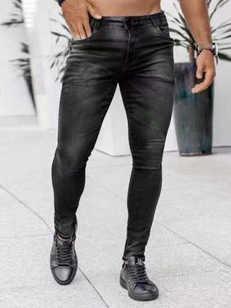 Pencil Byxor Dragkedja Casual Dragkedja Mikroelastisk Fullängd Jeans För Män