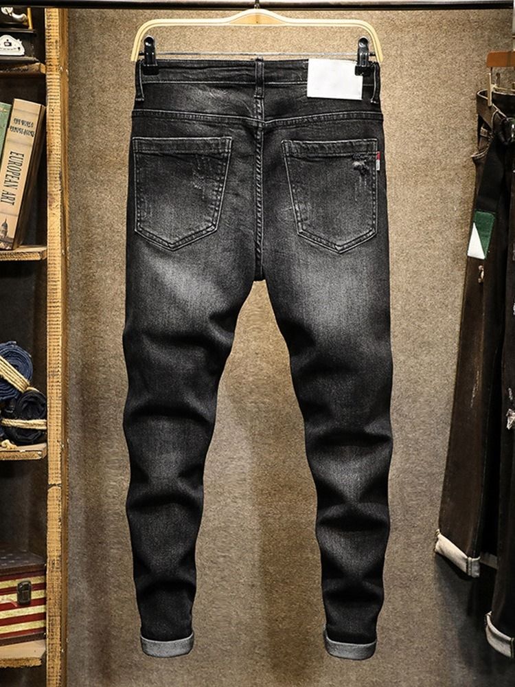 Pencil Byxor Färgblock Sliten Mid Waist Mode Jeans För Män