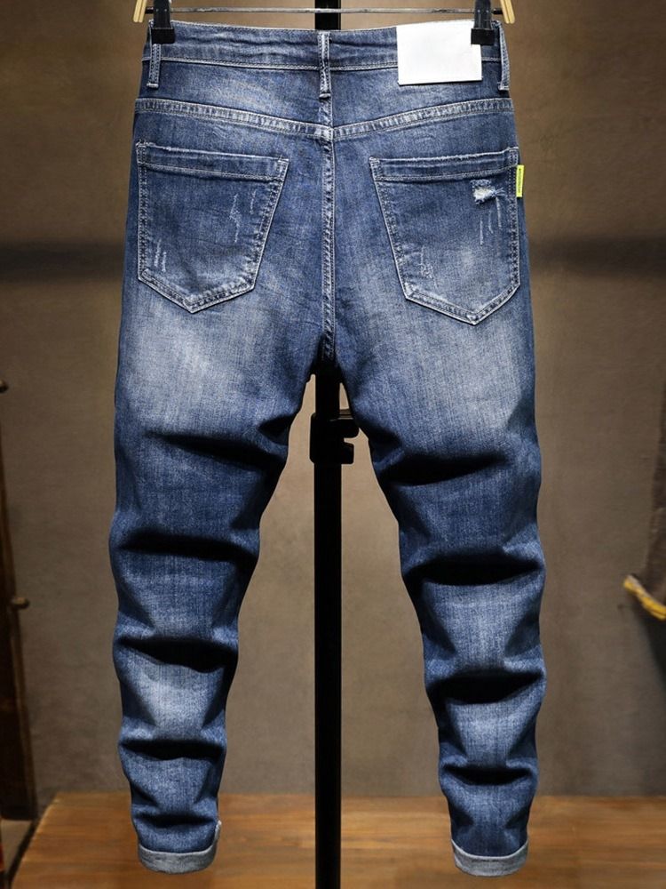 Pencil Byxor Färgblock Sliten Mid Waist Mode Jeans För Män