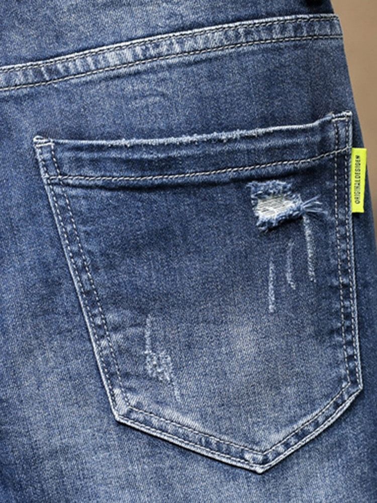 Pencil Byxor Färgblock Sliten Mid Waist Mode Jeans För Män