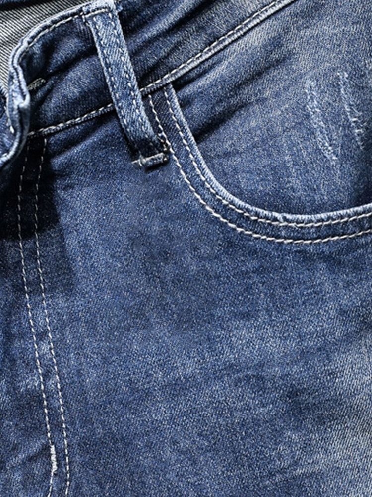 Pencil Byxor Färgblock Sliten Mid Waist Mode Jeans För Män