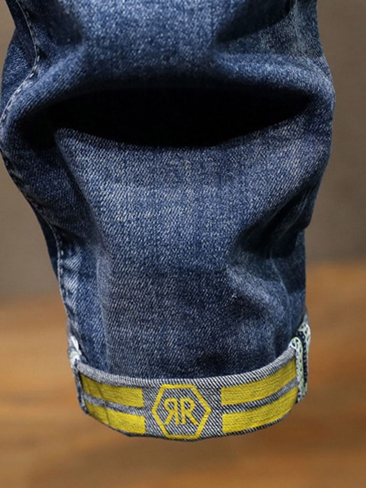 Pencil Byxor Färgblock Sliten Mid Waist Mode Jeans För Män