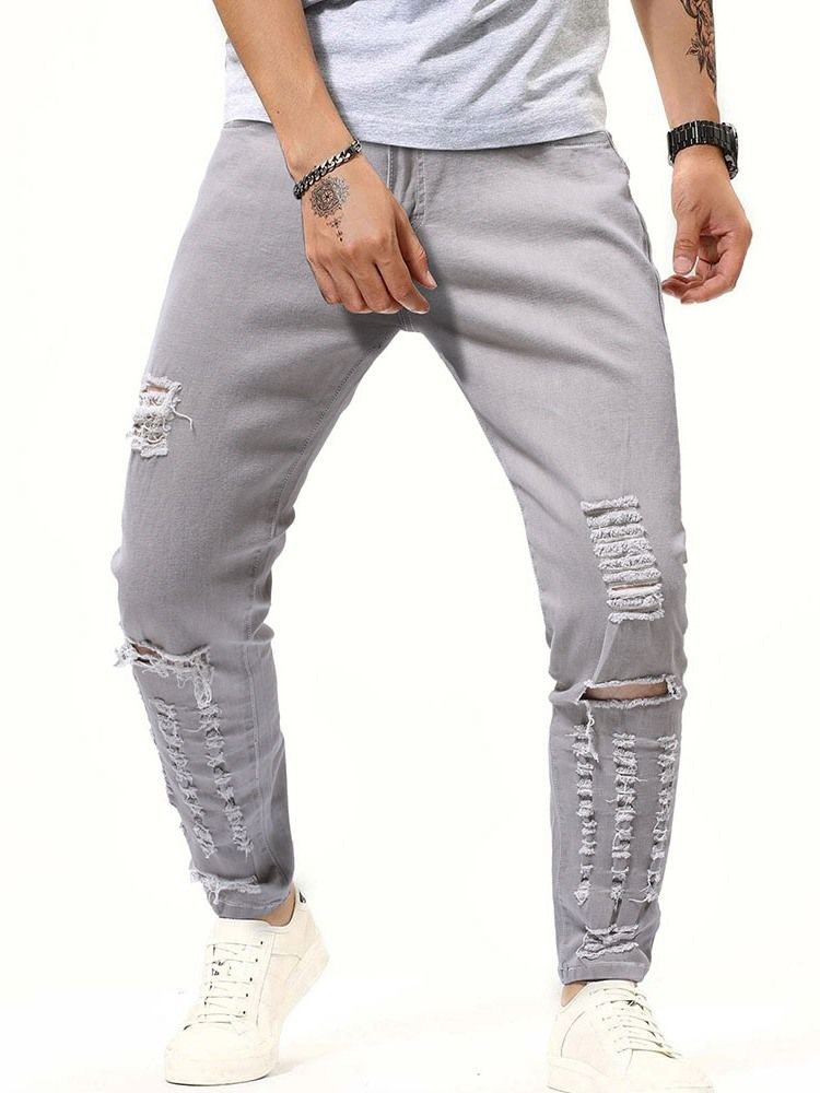 Pencil Byxor Fick Vanliga Män Casual Zipper Jeans