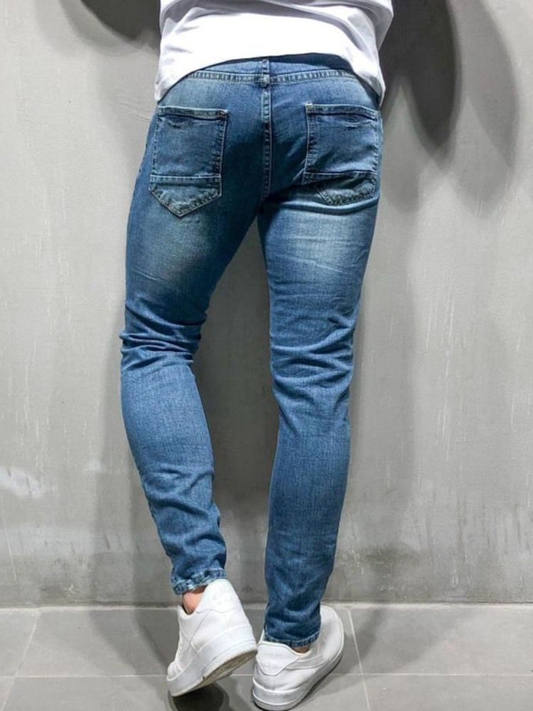 Pencil Byxor Hål Dragkedja Europeiska Jeans