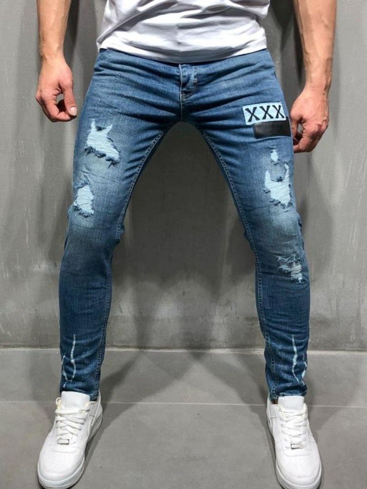 Pencil Byxor Hål Dragkedja Europeiska Jeans