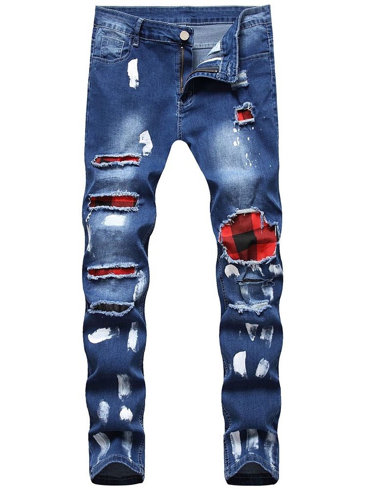 Pencil Byxor Hål Mid Waist Casual European Jeans