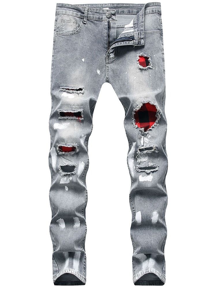 Pencil Byxor Hål Mid Waist Casual European Jeans
