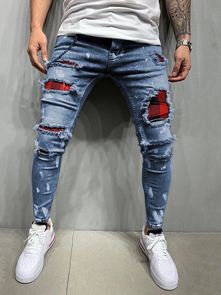 Pencil Byxor Hål Mid Waist Casual European Jeans