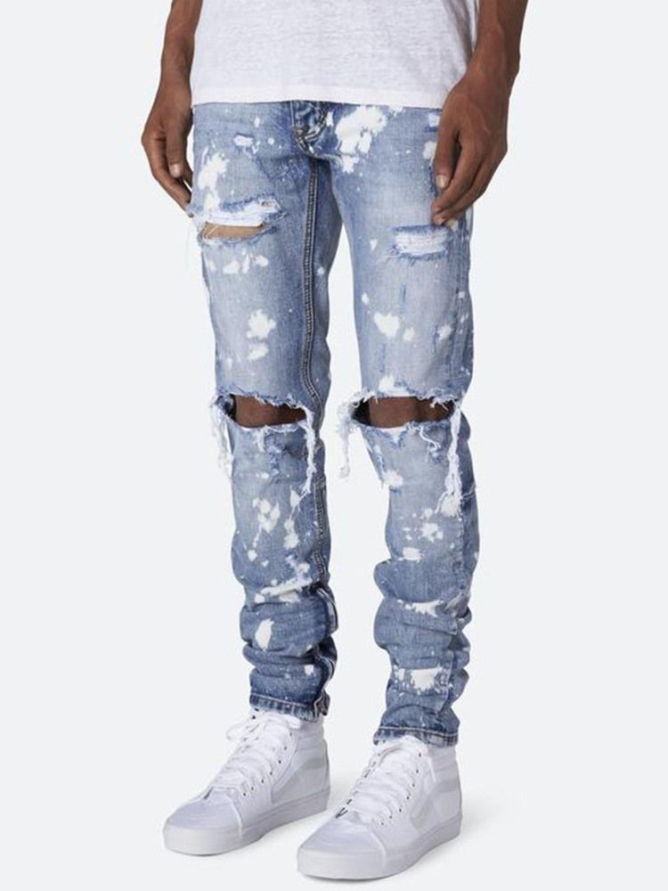 Pencil Byxor Hål Mid Waist Jeans För Män