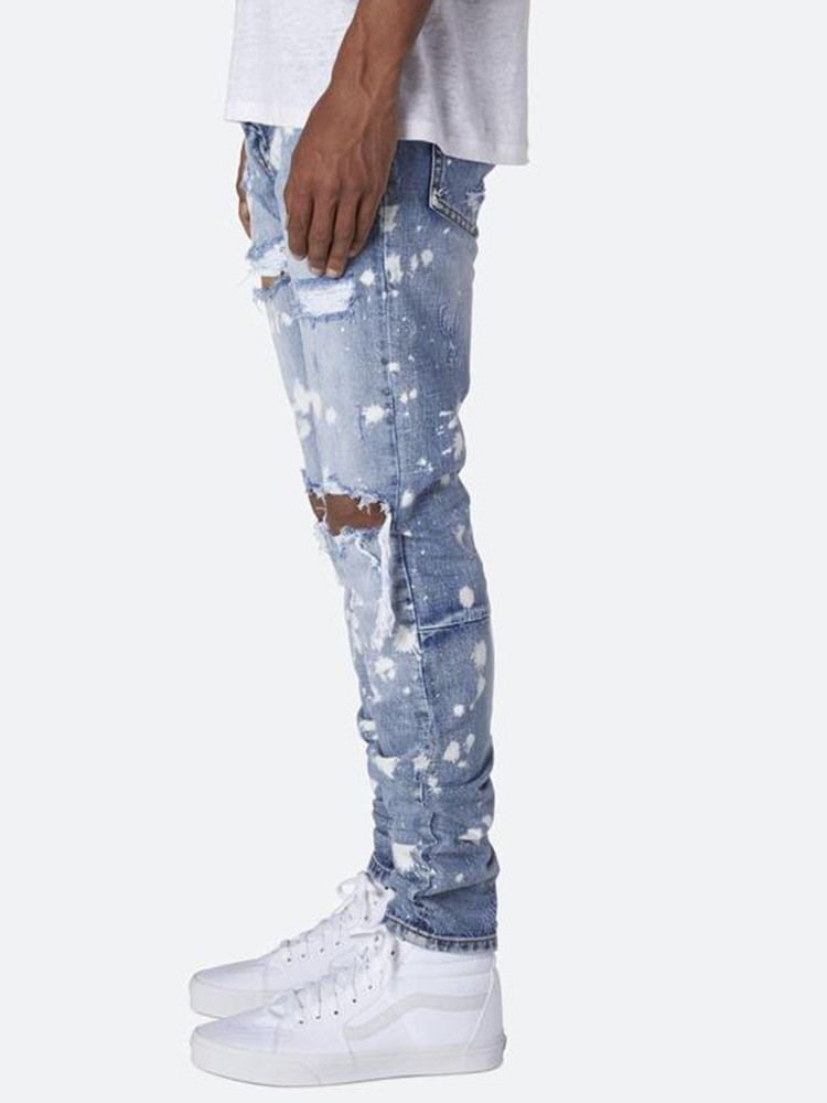 Pencil Byxor Hål Mid Waist Jeans För Män