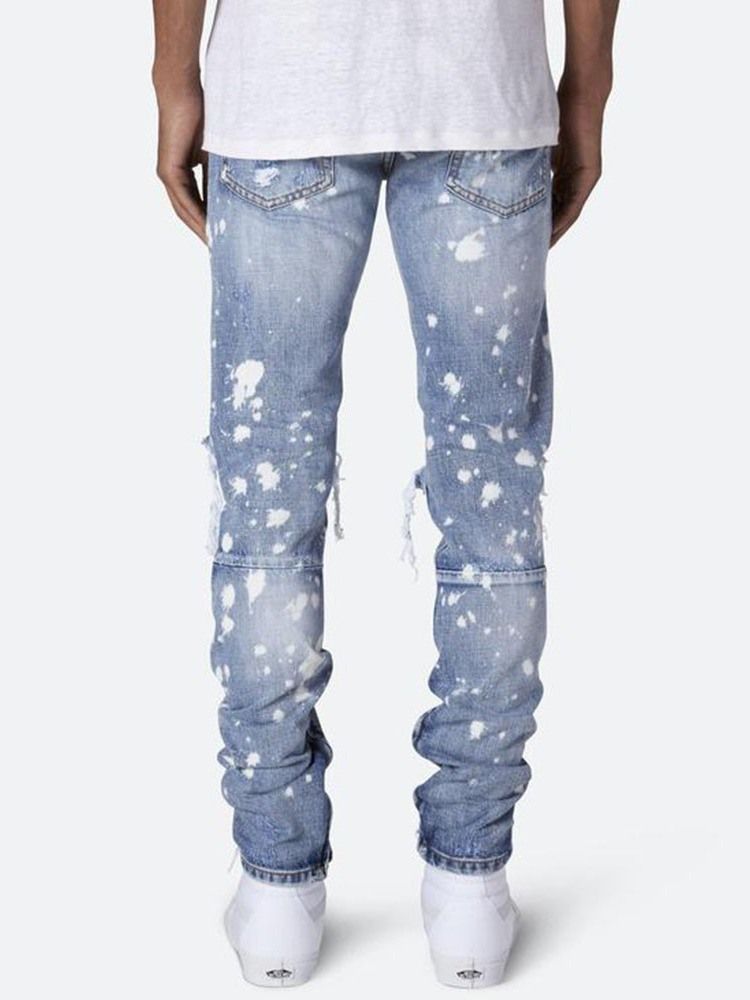 Pencil Byxor Hål Mid Waist Jeans För Män