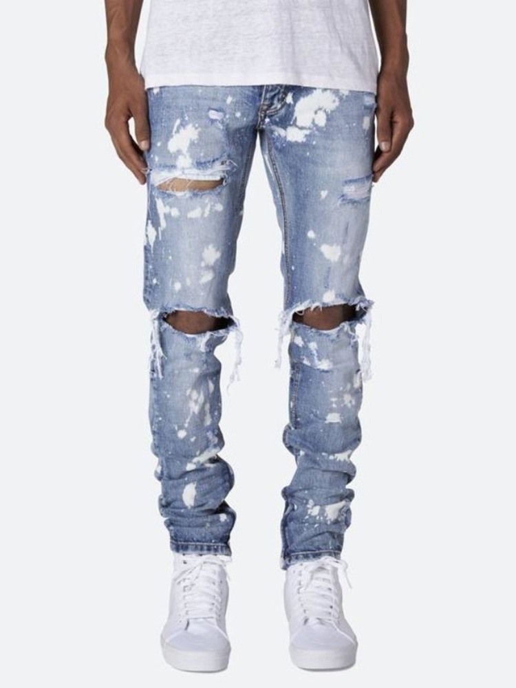 Pencil Byxor Hål Mid Waist Jeans För Män