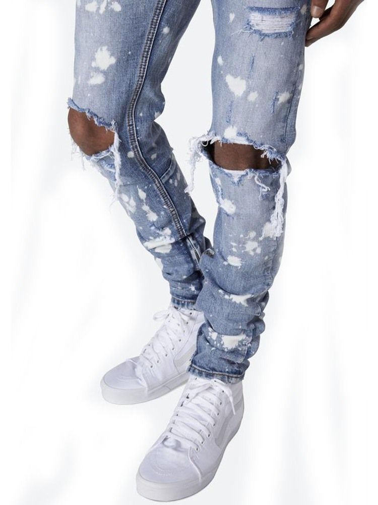 Pencil Byxor Hål Mid Waist Jeans För Män