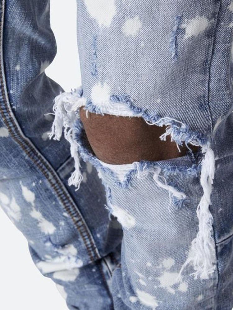 Pencil Byxor Hål Mid Waist Jeans För Män