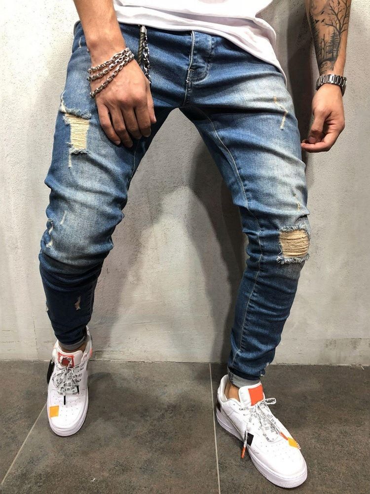 Pencil Byxor Hål Tunna Mid Waist Europeiska Jeans