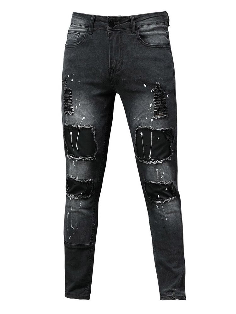 Pencil Byxor Paint Splatters Mid Waist European Jeans