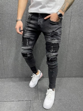 Pencil Byxor Paint Splatters Mid Waist European Jeans