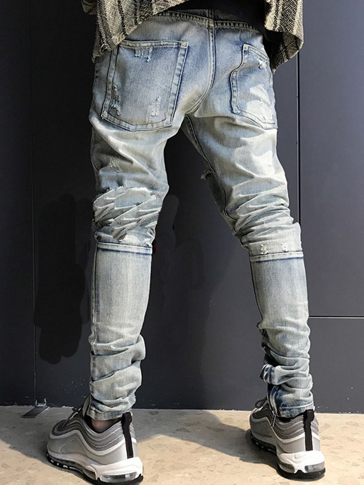 Pencil Byxor Slitna Dragkedja Europeiska Jeans