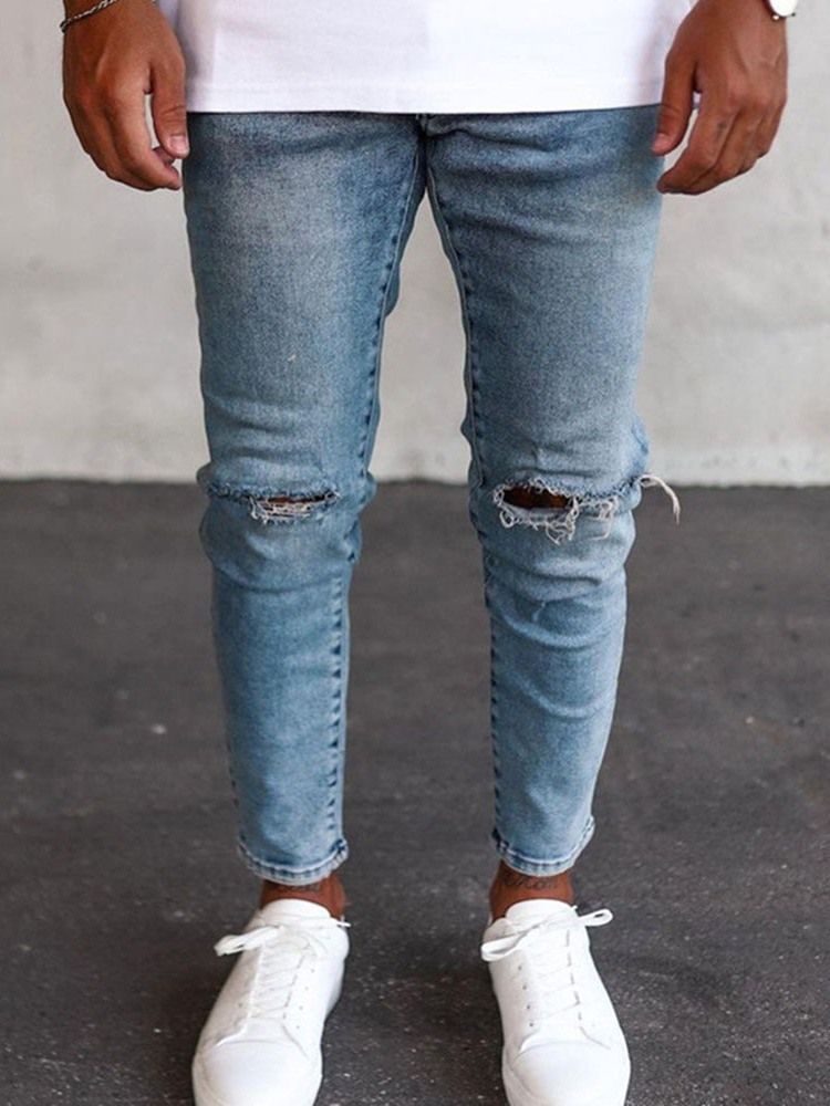 Pencil Byxor Slitna European Zipper Jeans