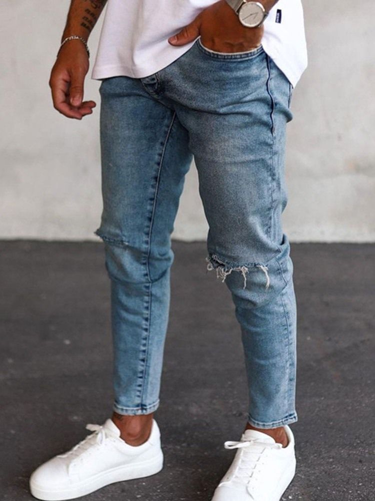 Pencil Byxor Slitna European Zipper Jeans