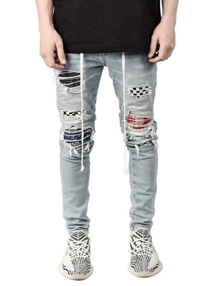 Pencil Byxor Slitna Europeiska Mäns Blixtlås Jeans
