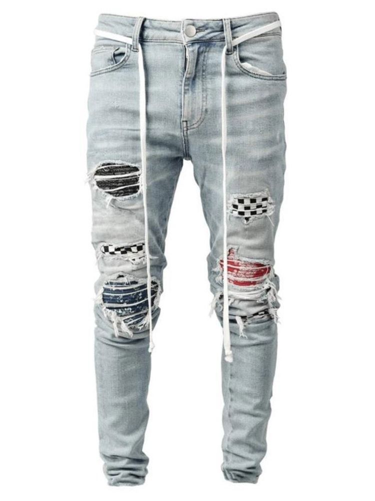 Pencil Byxor Slitna Europeiska Mäns Blixtlås Jeans