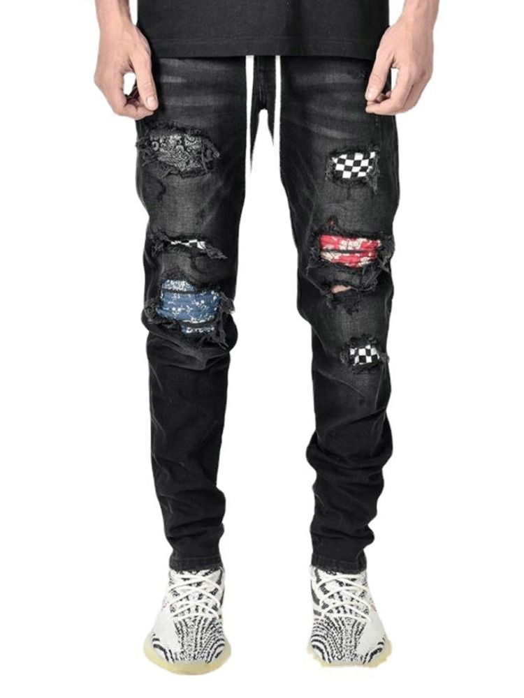 Pencil Byxor Slitna Europeiska Mäns Blixtlås Jeans
