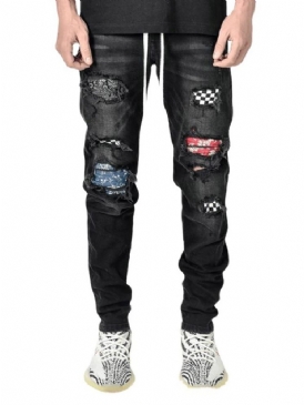 Pencil Byxor Slitna Europeiska Mäns Blixtlås Jeans