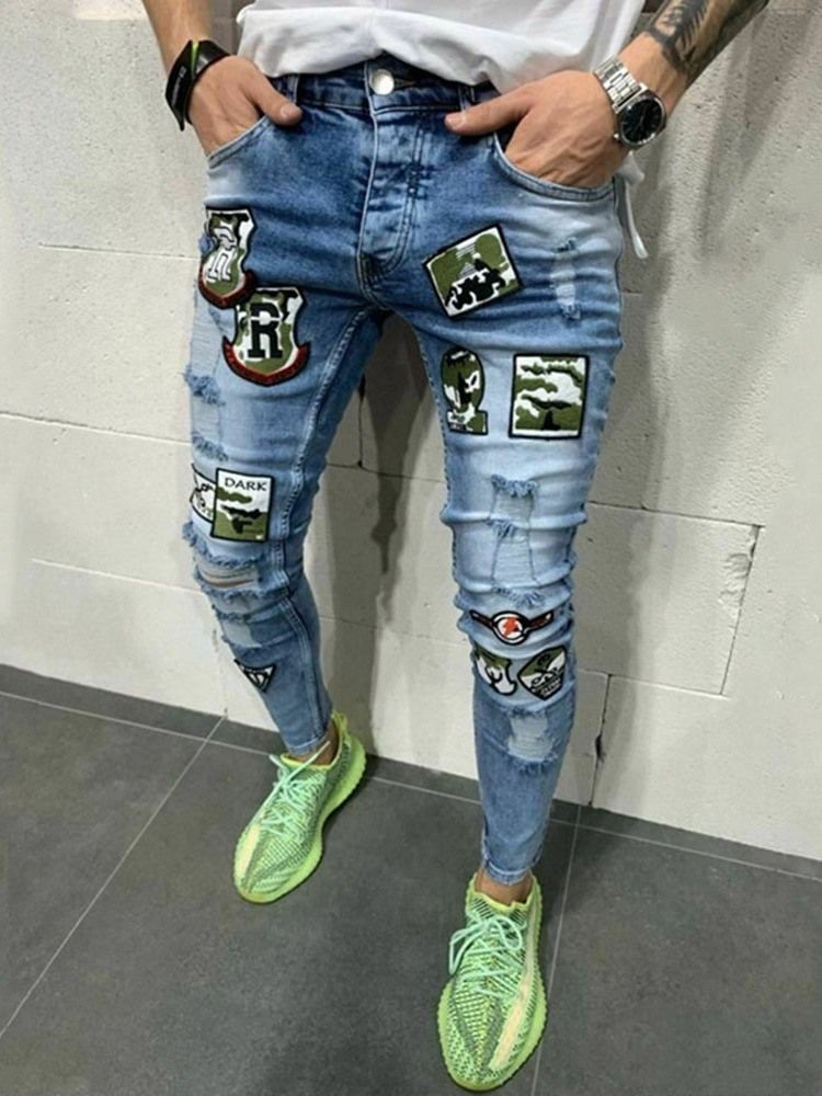 Pencil Byxor Slitna Jeans Med Hög Midja Blixtlås