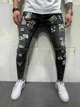 Pencil Byxor Slitna Jeans Med Hög Midja Blixtlås