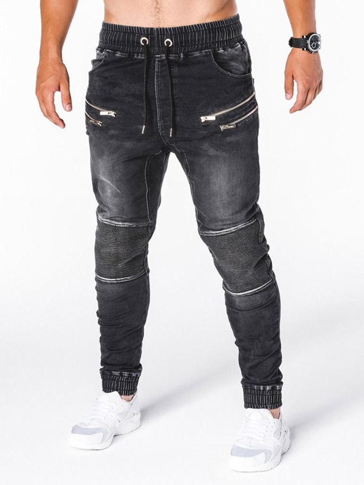 Pencil Byxor Slitna Mid Midja Hiphop Herr Jeans
